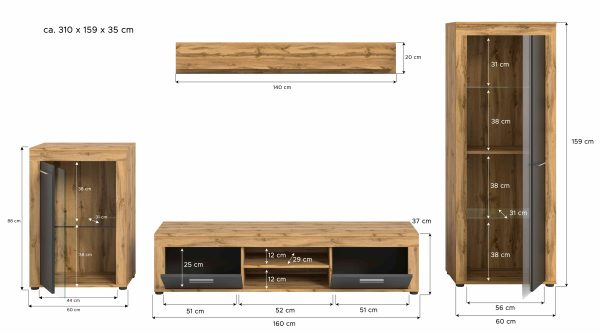 Jam woonkamercombinatie grijs melamine Wotan eiken NB - Afbeelding 4