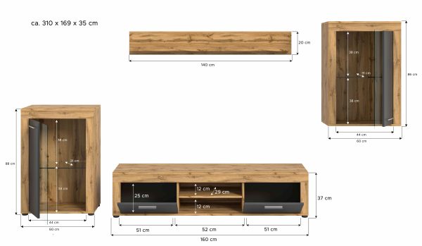 Jam woonkamercombinatie grijs melamine Wotan eiken NB - Afbeelding 4