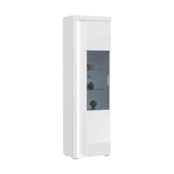 Vitrinekast met lichtkoepel L/R wit hoogglans MDF TZ Pasol grijs NB