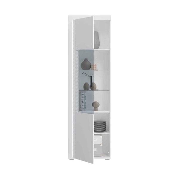 Vitrinekast met lichtkoepel L/R wit hoogglans MDF TZ Pasol grijs NB - Afbeelding 3