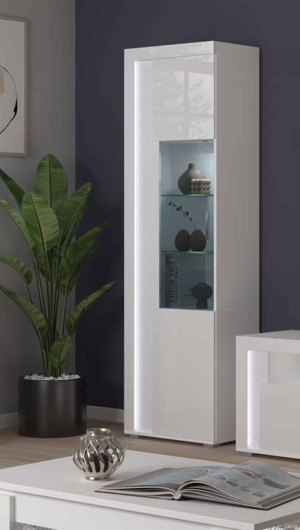 Vitrinekast met lichtkoepel L/R wit hoogglans MDF TZ Pasol grijs NB - Afbeelding 6