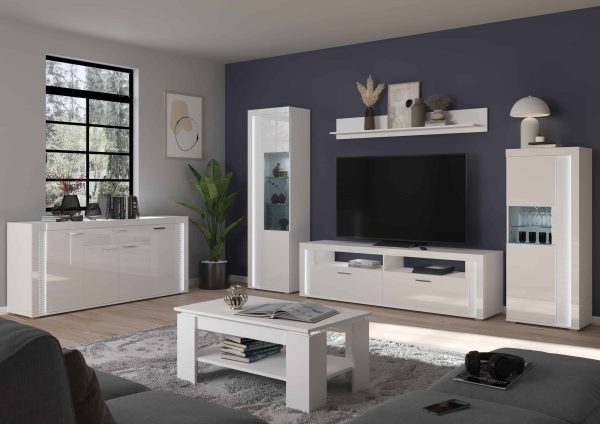 Vitrinekast met lichtkoepel L/R wit hoogglans MDF TZ Pasol grijs NB - Afbeelding 7