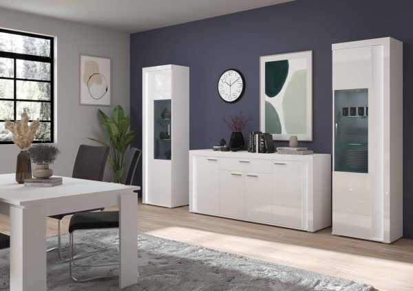 Vitrinekast met lichtkoepel L/R wit hoogglans MDF TZ Pasol grijs NB - Afbeelding 8