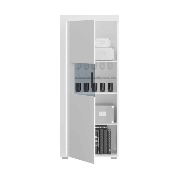 Vitrinekast met lichtkoepel L/R wit hoogglans MDF TZ Pasol grijs NB - Afbeelding 3