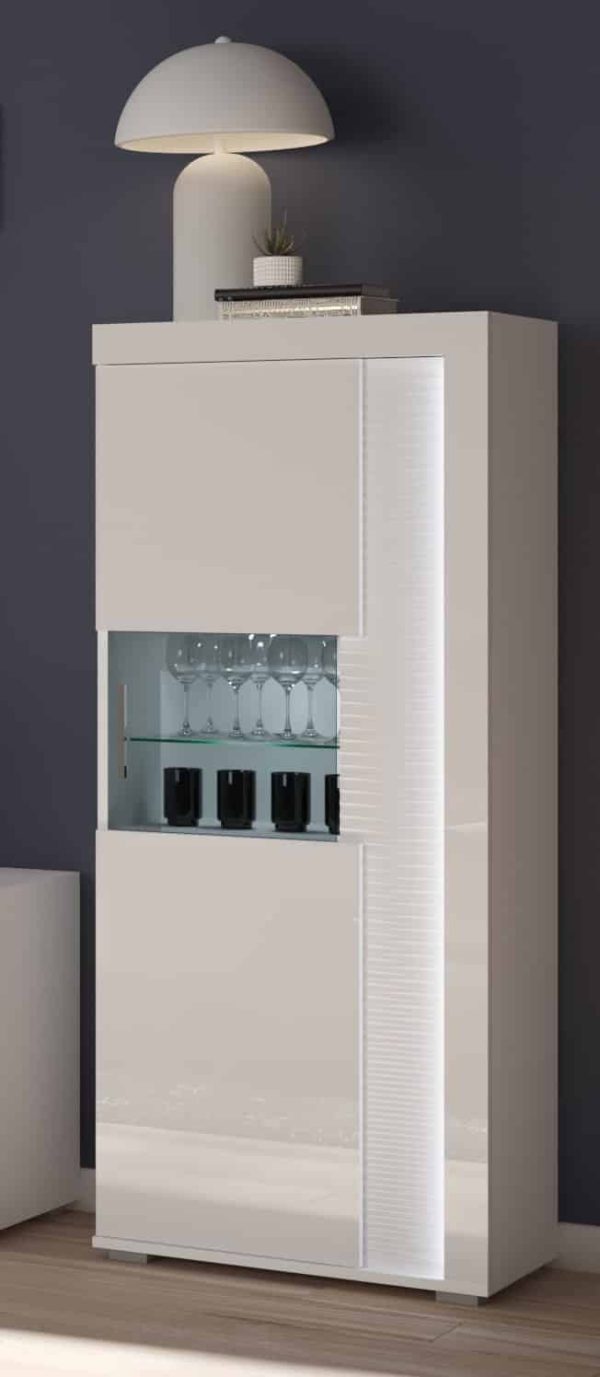 Vitrinekast met lichtkoepel L/R wit hoogglans MDF TZ Pasol grijs NB - Afbeelding 6