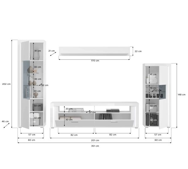 Dakraam woonkamercombinatie wit hoogglans MDF TZ Pasol grijs NB - Afbeelding 4